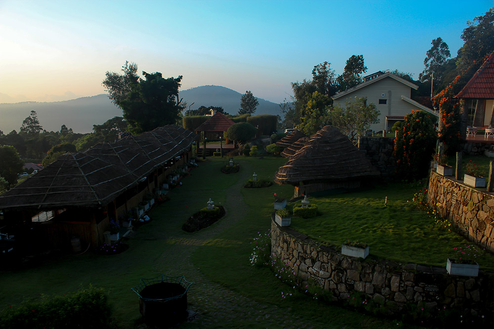 Evening view from The Siena Village resort in Munnar